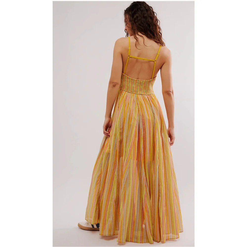 FREE PEOPLE STRIPED DREAM WEAVER BOHO MAXI DRESS SZ M